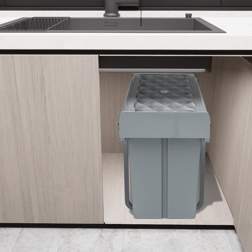 Cubo de Basura Empotrado Debajo del Gabinete, Contenedor de Residuos de Cocina, Recogedor de Basura Extensible, Sistema de Separación de Residuos con Rieles Telescópicos, Gris