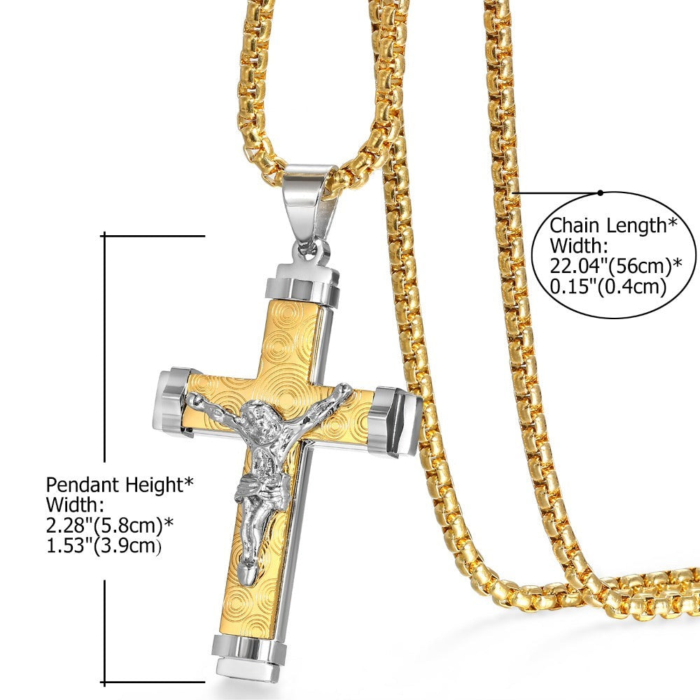 Collar con colgante de cruz de cristo con ondulaciones, acero inoxidable 304, cadena de 55.88cm para hombre