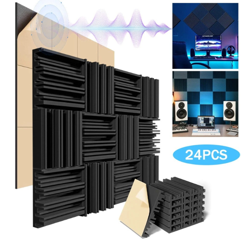 24X tapetes absorbentes de espuma acústica autoadhesiva anidada para insonorización de 30*30 cm