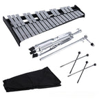 Xilófono de Glockenspiel de 32 notas con soporte ajustable, kit de instrumento de percusión profesional de aluminio con baquetas y estuche de transporte, ideal para principiantes, presentaciones de bandas
