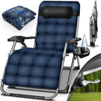Tillvex® Tumbona Reclinable Plegable hasta 200Kg, Sillón de Sol para Jardín Exterior, Resistente a la Intemperie para Balcón, Jardín y Terraza, Ajustable con Acolchado Grueso, Reclinable, Extra Ancha, con Soporte para Bebidas