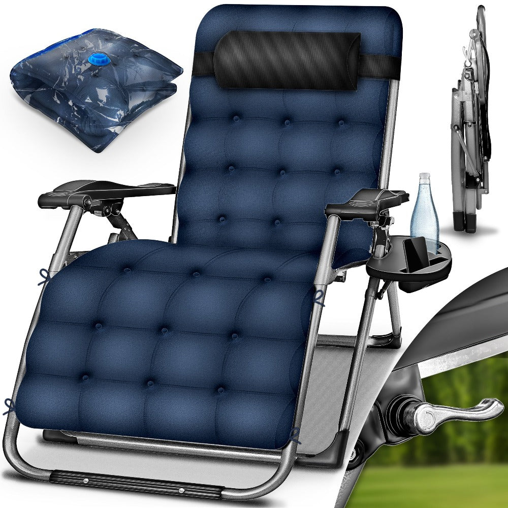 Tillvex® Tumbona Reclinable Plegable hasta 200Kg, Sillón de Sol para Jardín Exterior, Resistente a la Intemperie para Balcón, Jardín y Terraza, Ajustable con Acolchado Grueso, Reclinable, Extra Ancha, con Soporte para Bebidas