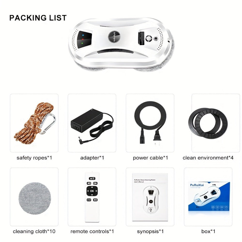 Puruikai 02 Almacén Local Robot de Limpieza de Ventanas Inteligente Rociador Automático de Agua Control Remoto Robot Eléctrico de Limpieza de Vidrios con Planificación de Alto Succión Anti Caída Seguro y Confiable Ahorro de Tiempo y Esfuerzo Limpieza de V