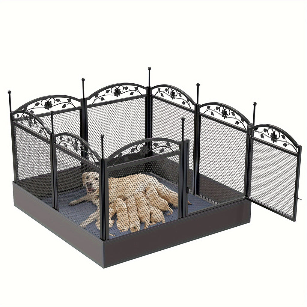 Parque de juegos resistente para perros de 8 paneles: Valla de metal para cachorros y perros, apta para uso en interiores y exteriores, recinto de ejercicio plegable para mascotas con almohadilla, ideal para partos y entrenamiento, incluye puerta, adecuad