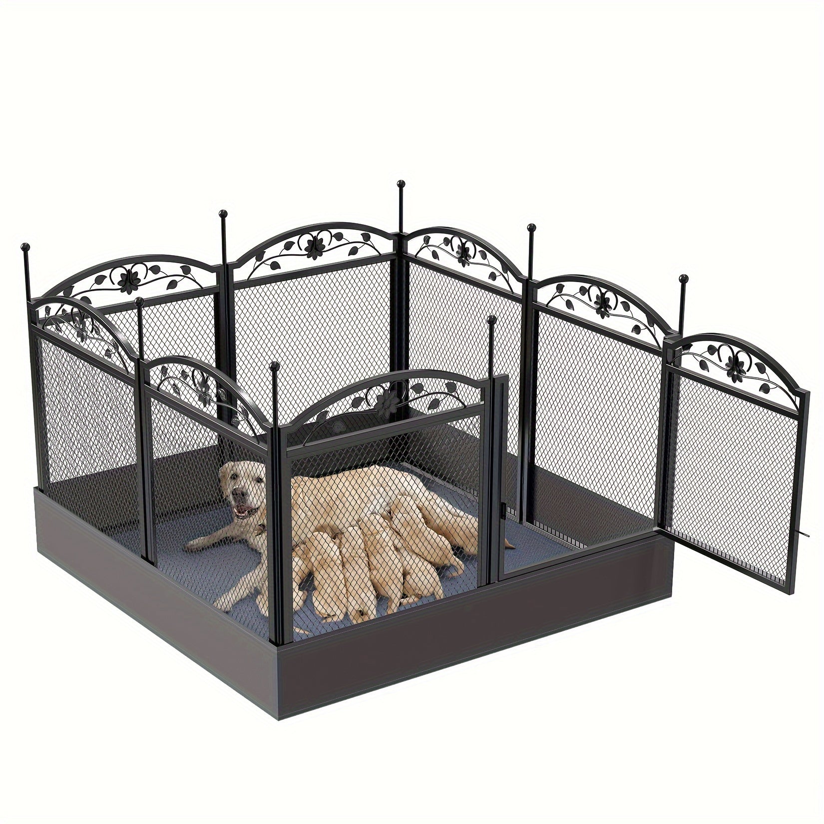 Parque de juegos resistente para perros de 8 paneles: Valla de metal para cachorros y perros, apta para uso en interiores y exteriores, recinto de ejercicio plegable para mascotas con almohadilla, ideal para partos y entrenamiento, incluye puerta, adecuad