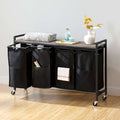 Gris y Negro, Marrón Rústico y Negro, Clasificador de Ropa 4 Secciones, Cesto de Ropa, Cesta de Ropa con Ruedas, 4 × 10.5 Gal (39.8L), Carro Rodante, Bolsas de Lona Oxford Extraíbles y Desmontables, Canastas de Ropa