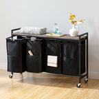 Gris y Negro, Marrón Rústico y Negro, Clasificador de Ropa 4 Secciones, Cesto de Ropa, Cesta de Ropa con Ruedas, 4 × 10.5 Gal (39.8L), Carro Rodante, Bolsas de Lona Oxford Extraíbles y Desmontables, Canastas de Ropa