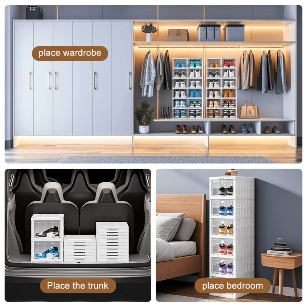 1pc Caja de Zapatos Plegable de 6/9 Niveles - Fácil de Instalar, Ahorro de Espacio - Caja de Almacenamiento Blanca Duradera, Diseño de Una Pieza, A Prueba de Polvo, Montaje Rápido, Ideal Para el Hogar, Dormitorio o Organización de la Entrada, Organizador