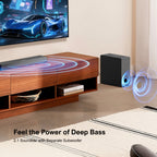 ULTIMEA Barra de sonido 2.1 canales para TV, Barra de sonido compacta para cine en casa con Bluetooth 5.3, Barra de sonido con subwoofer con cable, 160W de potencia máxima, Realce de graves, Incluye control remoto, Barra de sonido ultrafina Nova S40 (Reno