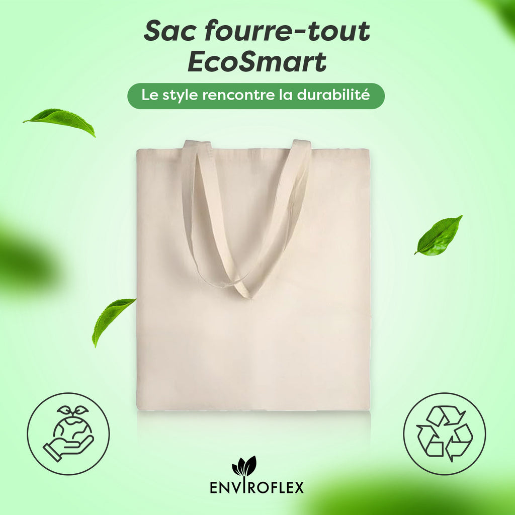Bolsas de tela Enviroflex de 38 x 42 cm (paquete de 25/100), 100 % algodón natural, reutilizables, con asas largas.