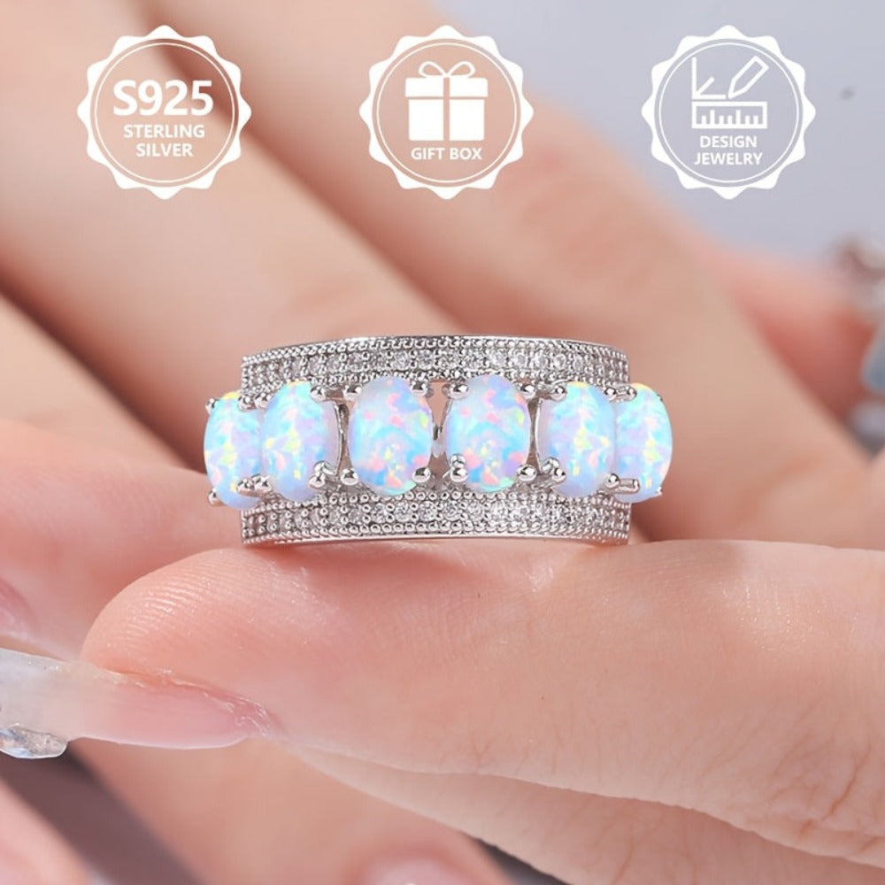 Un anillo de moda femenina impresionante hecho de plata de ley 925, elegante y con estilo, con piedras naturales. Esta hermosa pieza de joyería es perfecta para vacaciones, uso diario y es un regalo conmemorativo ideal para amigos.