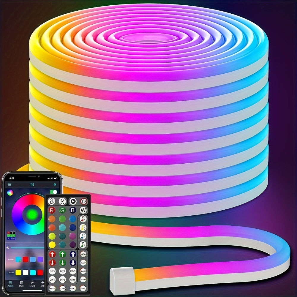 Luces de neón RGB de tres líneas, con aplicación y control remoto, IP67, color ajustable, pueden seguir el ritmo de la música a través de la aplicación, tiras de luces de neón flexibles RGB tipo cuerda, para decoración de dormitorio