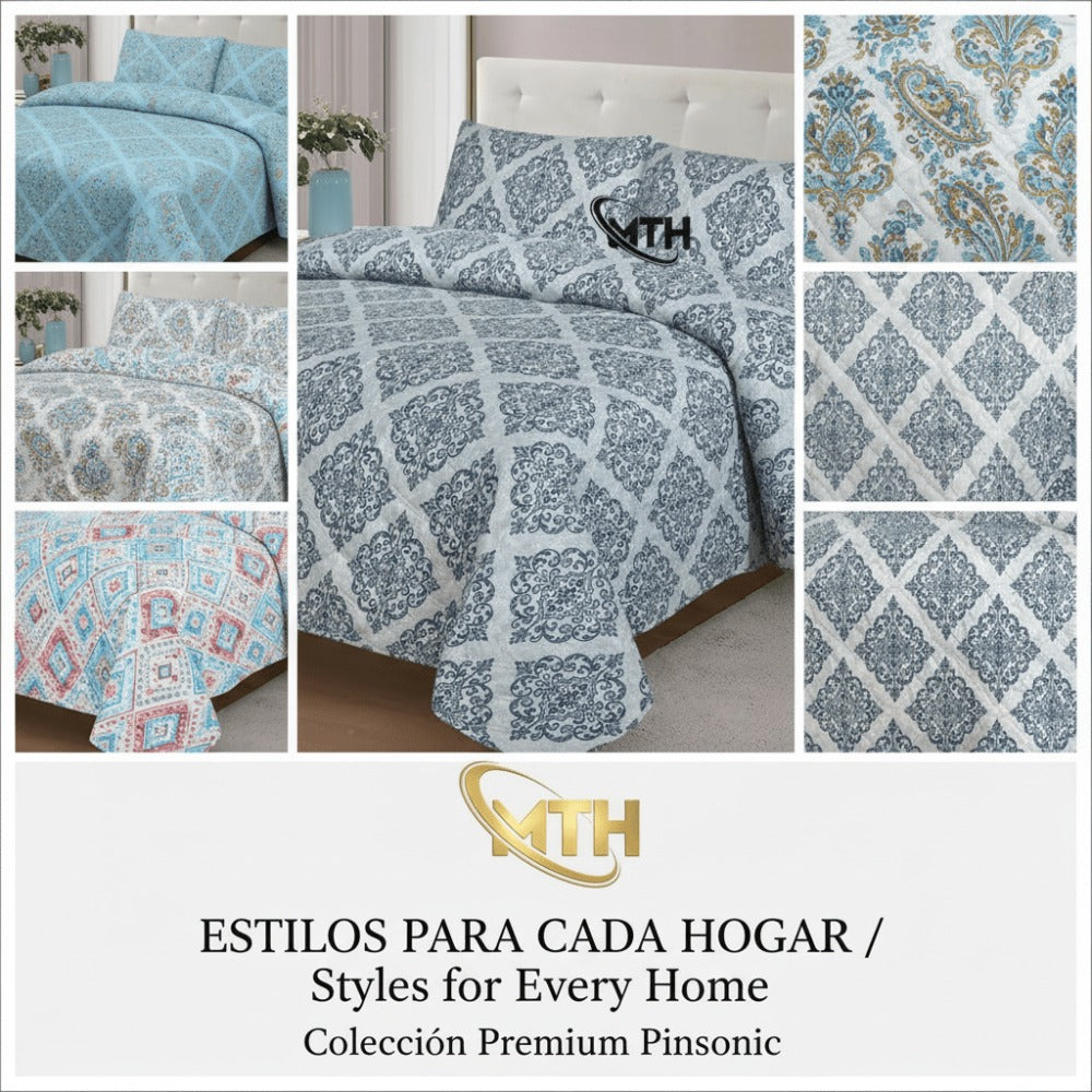 Edredón Ligero Estampado de Verano, Colcha Pinsonic de Microfibra Reversible Bouti, Cubrecama Moderno con Patrón en Relieve Transpirable para Todas las Estaciones, Decoración de Dormitorio para Primavera y Verano (Sin Fundas de Almohada) para Todas las Ta