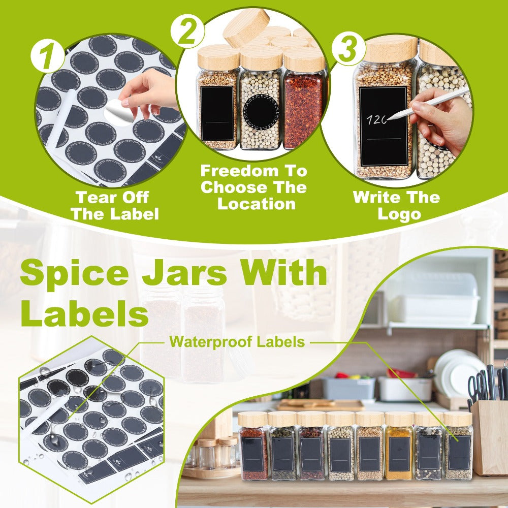 12/24 Frascos de Especias con Botellas de Aroma, Juegos de Frascos de Especias con Tapa de Madera, Juegos de Especias, Botella de Vidrio para Aroma de Especias, Almacenamiento y Organización de Cocina