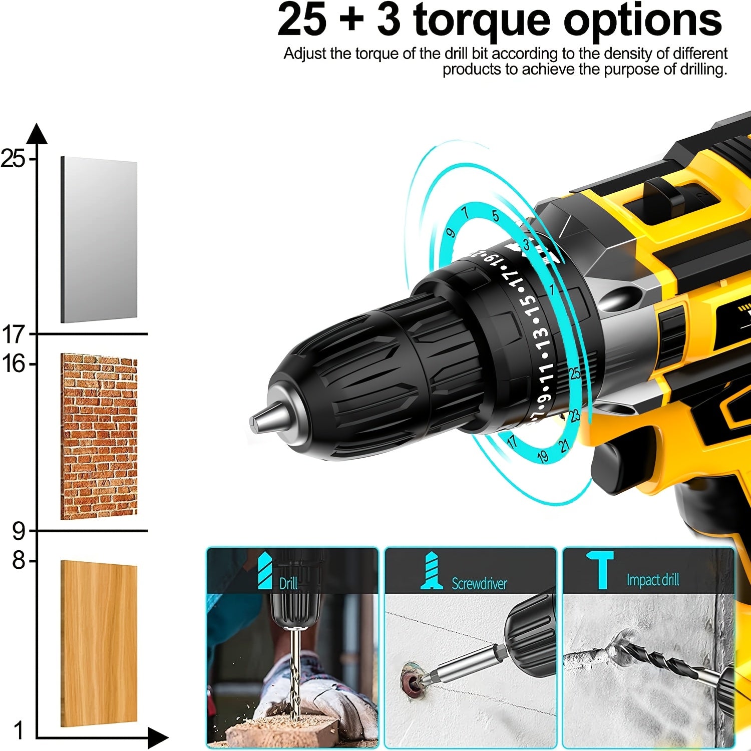 Taladro | Nueva Taladro Eléctrico Inalámbrico. Taladro Brushless Doméstico con Batería de Litio (Opcional). Destornillador Eléctrico Recargable.