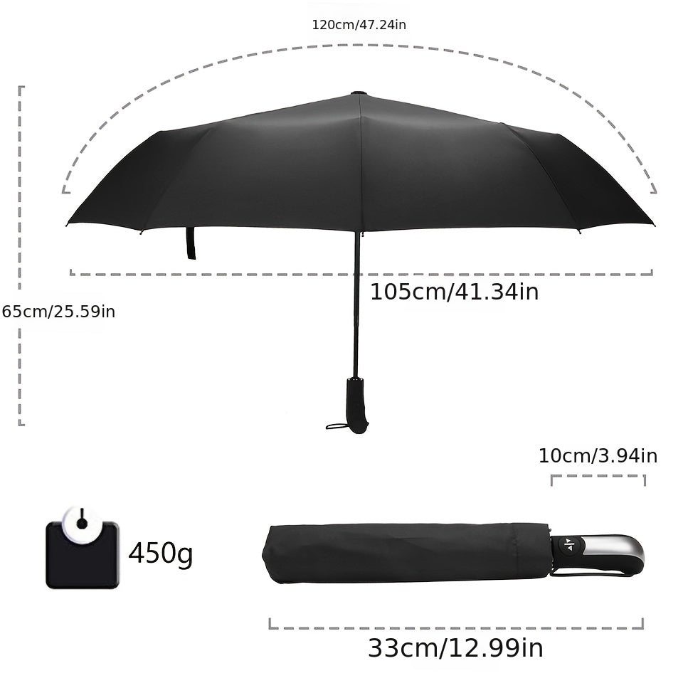 Paraguas Automático de 10 Varillas, Paraguas Plegable Antiviento con Gran Cubierta