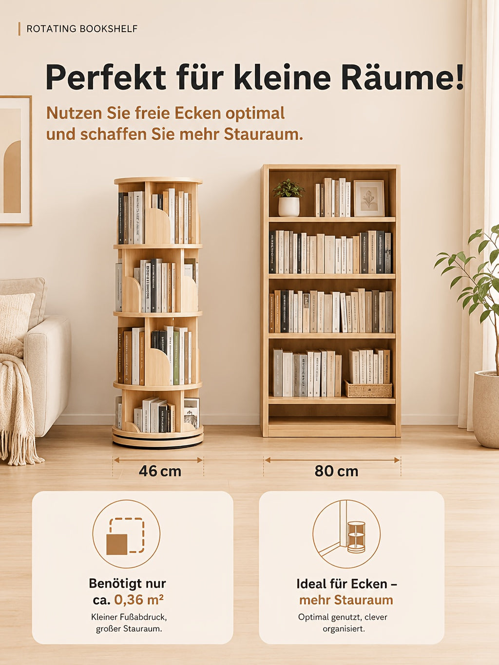 Librerías y estanterías | Torre de estantería giratoria 360°, diámetro grande de 46 cm × altura de 160 cm, librero giratorio de 3/4/5 niveles