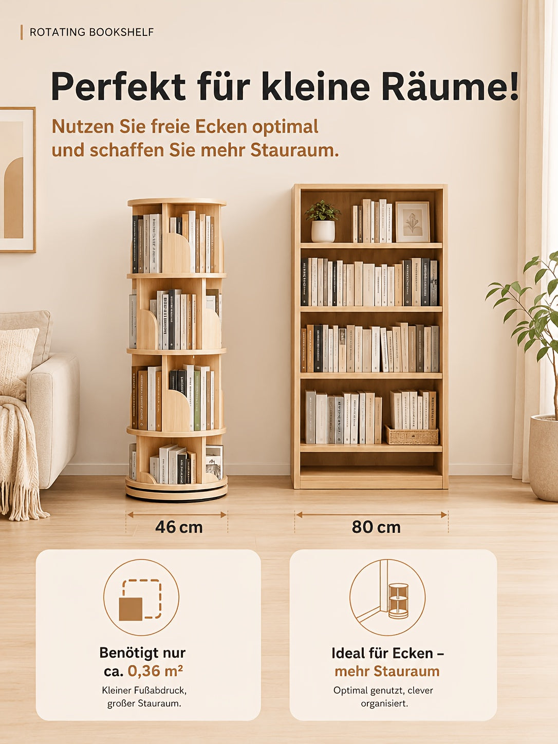 Librerías y estanterías | Torre de estantería giratoria 360°, diámetro grande de 46 cm × altura de 160 cm, librero giratorio de 3/4/5 niveles