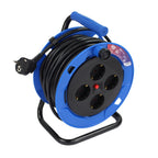 Tayg Extensible Eléctrico Plástico – Enrollacables Azul/Negro con 4 Enchufes, Uso Interior/Exterior