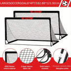 El conjunto de porterías de fútbol incluye 2 porterías negras, una pelota de fútbol tamaño 4, una bomba de aire, una escalera de agilidad y conos marcadores