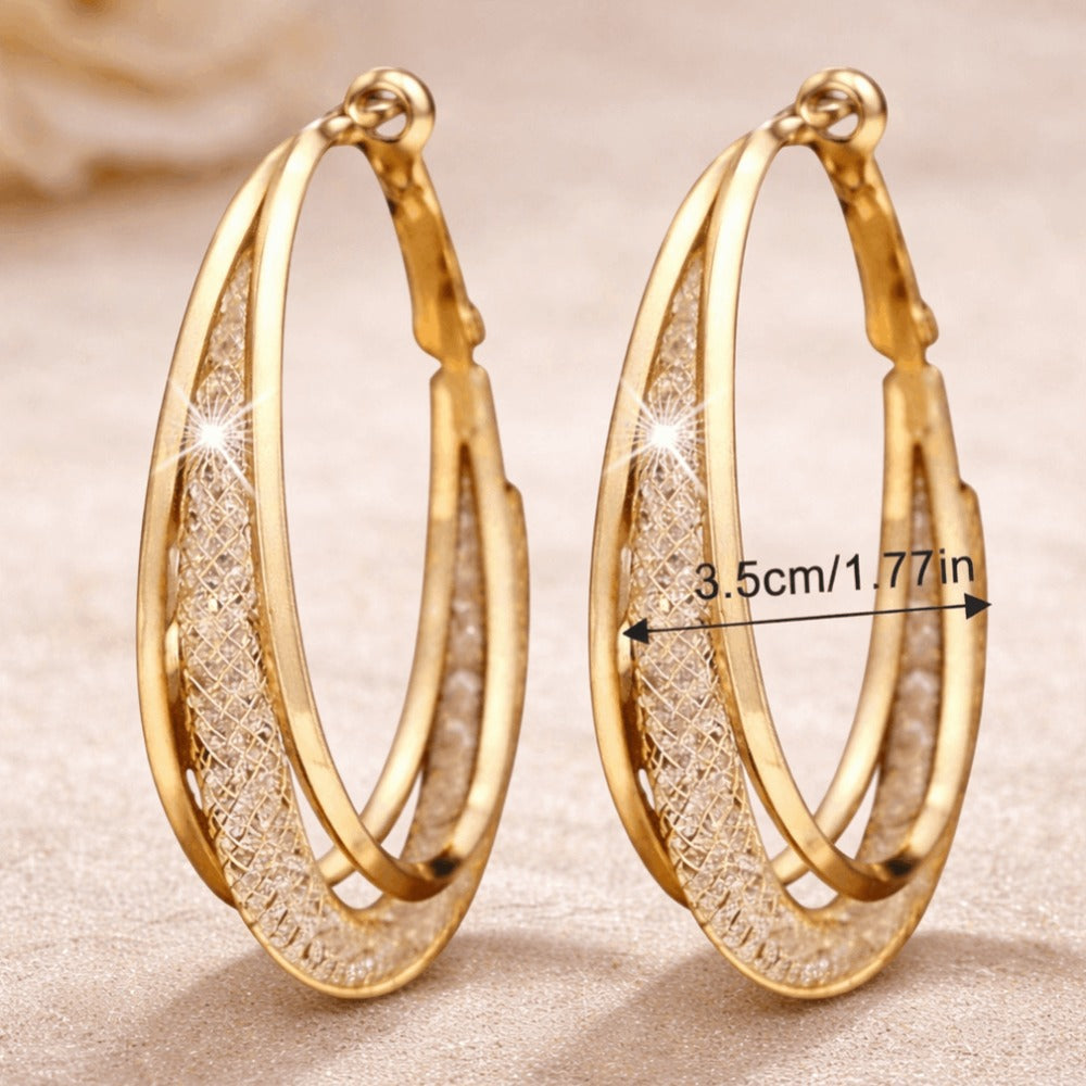 Aros de Oro Chapado en 14K para Mujer – Aros Brillantes y Texturizados, Joyería Elegante para el Día a Día, Fiestas, Bodas y Regalos