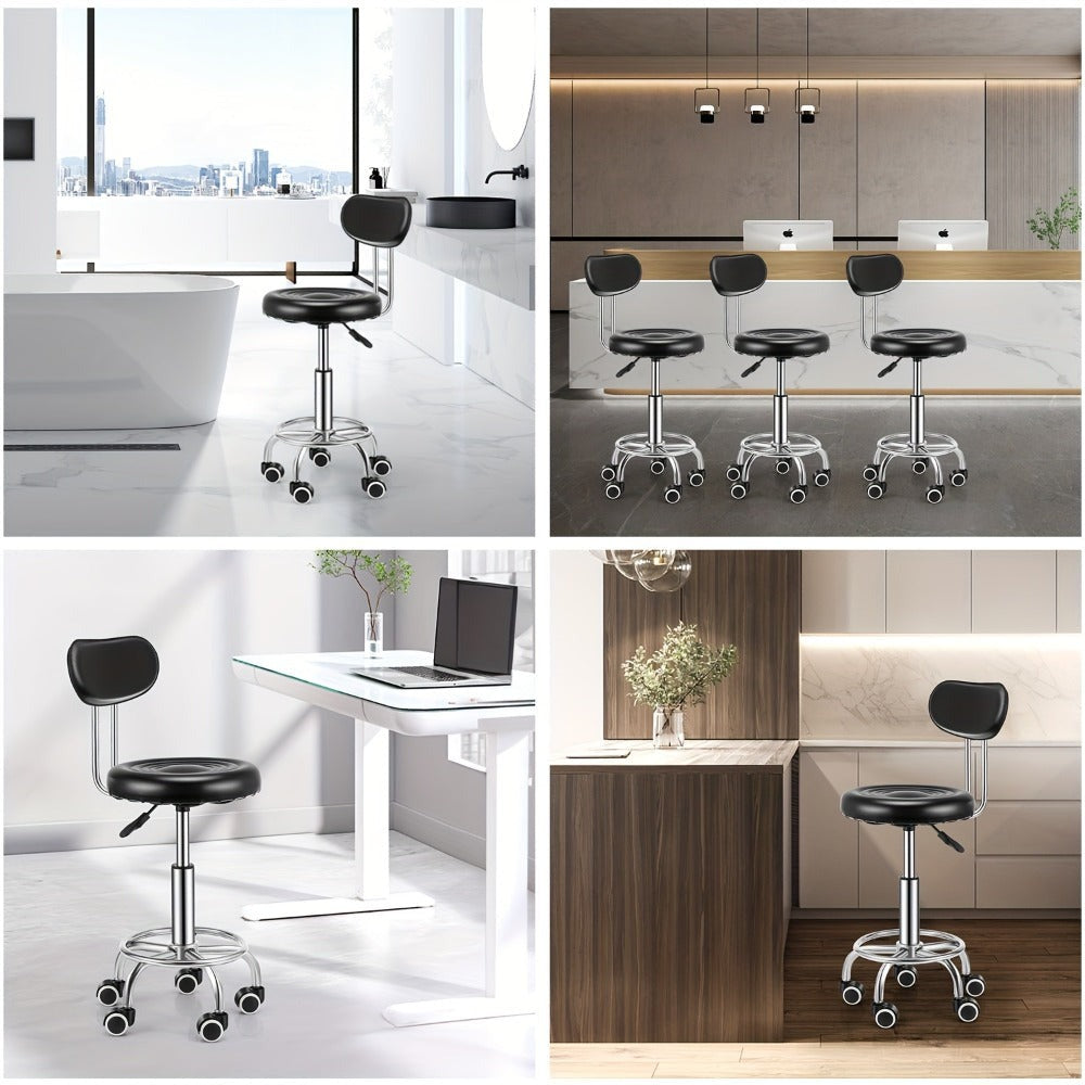 Taburete giratorio moderno de PU con respaldo bajo, altura regulable, para trabajo, salón, dibujo técnico, con reposapiés ()