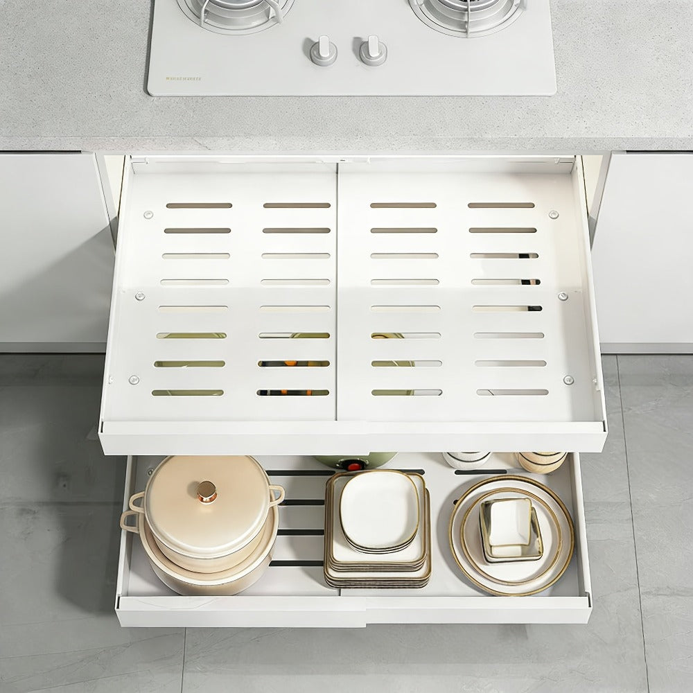 Organizador de gabinete extraíble y expandible de alta resistencia, con 3 rieles silenciosos, ancho ajustable (30.99 cm - 51.99 cm), apto para gabinetes de cocina, estantes extraíbles de gabinete