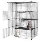 Cerradura Metálica Negra para Exteriores para Conejos, con Puerta y Adecuada para Animales Pequeños como Cobayas y Cachorros, Medidas 146X110X74 Cm (4 Columnas y 3 Capas)