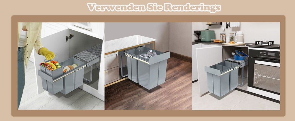 Cubo de Basura Empotrado Debajo del Gabinete, Contenedor de Residuos de Cocina, Recogedor de Basura Extensible, Sistema de Separación de Residuos con Rieles Telescópicos, Gris