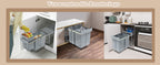 Cubo de Basura Empotrado Debajo del Gabinete, Contenedor de Residuos de Cocina, Recogedor de Basura Extensible, Sistema de Separación de Residuos con Rieles Telescópicos, Gris