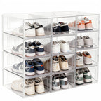 VORTEX Pack Organizador de Calzado Cajas de Zapatos Blancas y transparentes Apilables con Apertura Frontal，Sistema Antivuelco y Ventilación