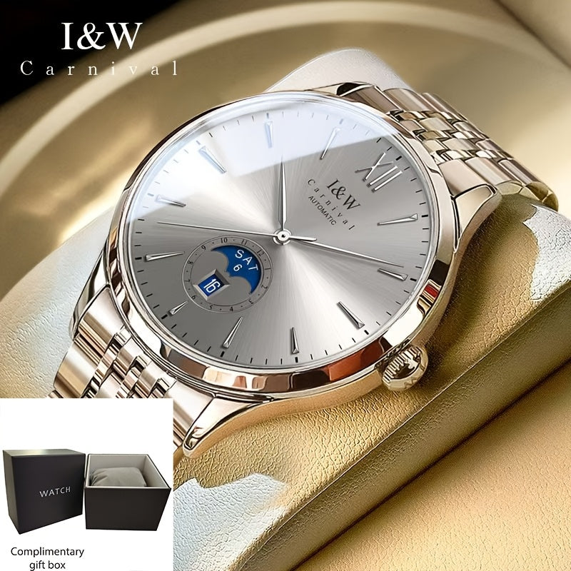 I&W Carnaval Marca de Alta Gama Reloj Mecánico para Hombre Acero Inoxidable Espejo de Sapo Reloj Deportivo de Moda para Hombre Regalos de Vacaciones, Sin Batería