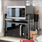 Rejilla Expansible para Microondas, Organizador Ajustable de Soporte para Horno Microondas, Encimera de Cocina con 5 Ganchos (2 Capas, ), Estantes Utilitarios