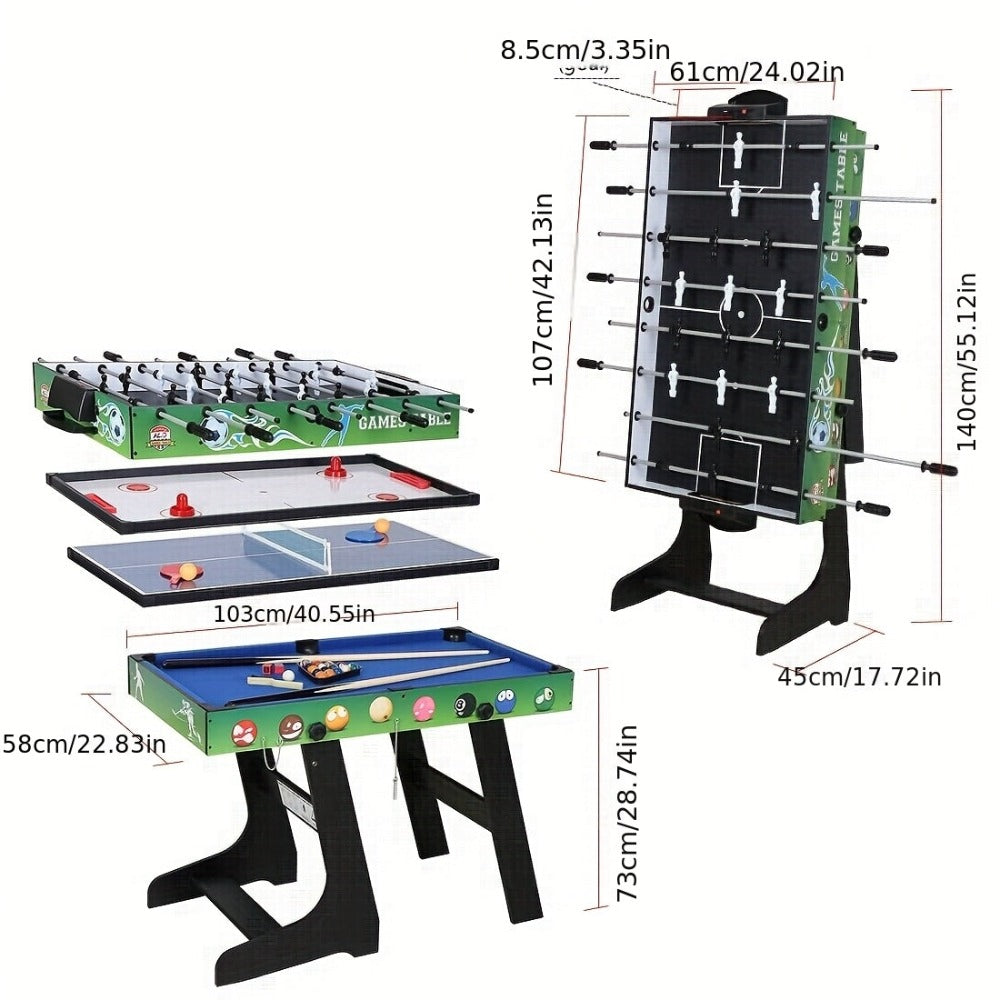 HLC Mesa de Juegos Multifuncional 4 en 1: Billar, Air Hockey, Ping Pong y Curling, diseñada especialmente para salas de juegos familiares. Disfruta del máximo entretenimiento multi-juego con un juego completo de accesorios (solo para adultos), sin batería