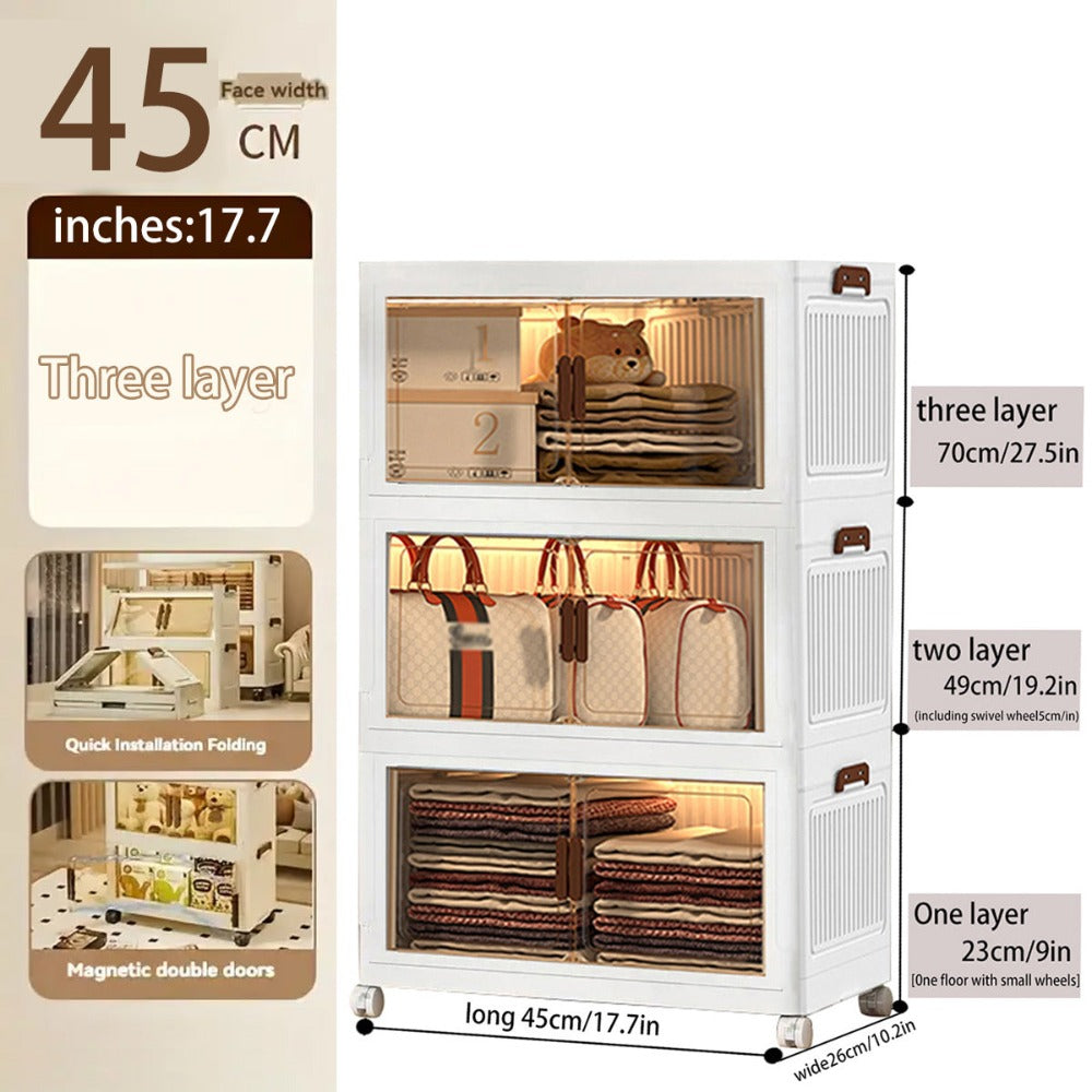 Locker infantil extragrande de 45 cm con puertas con ruedas - Taquilla plegable para dormitorio y guardería para guardar desorden, documentos, juguetes, bocadillos y cajones de plástico para almacenamiento, locker infantil multicapa