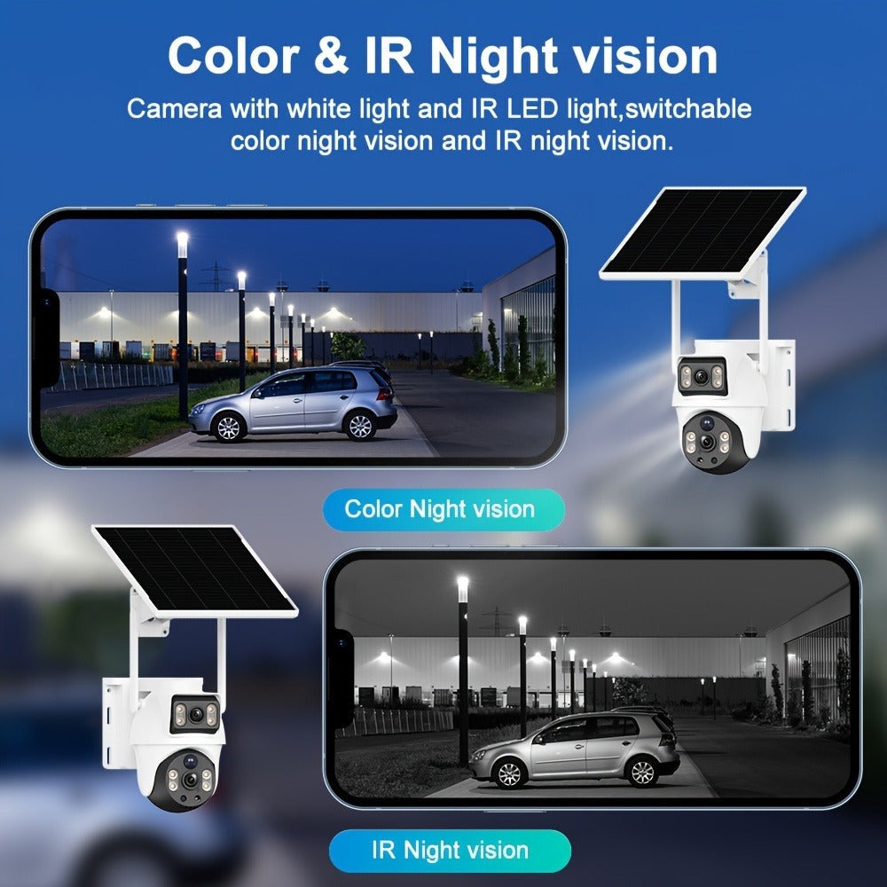 2 Piezas Cámara Binocular Solar WiFi Exterior 6MP, Detección de Humanos, Seguimiento de Movimiento, Intercomunicador Bidireccional, Visión Nocturna a Color, Alertas por Notificación