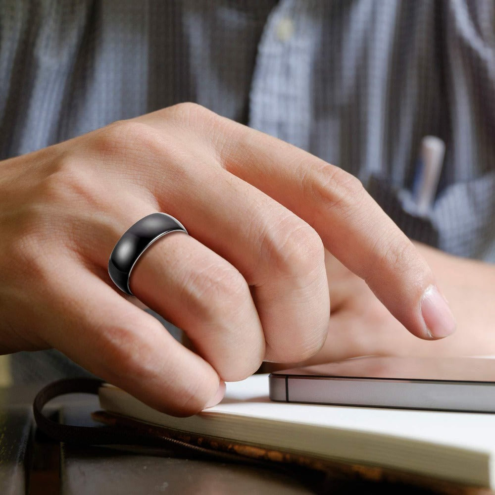 Anillo de Domo Clásico de 8 mm, Ajuste Cómodo Negro para Hombres, Mujeres y Unisex en Carburo de Tungsteno para Aniversario, Compromiso y Boda