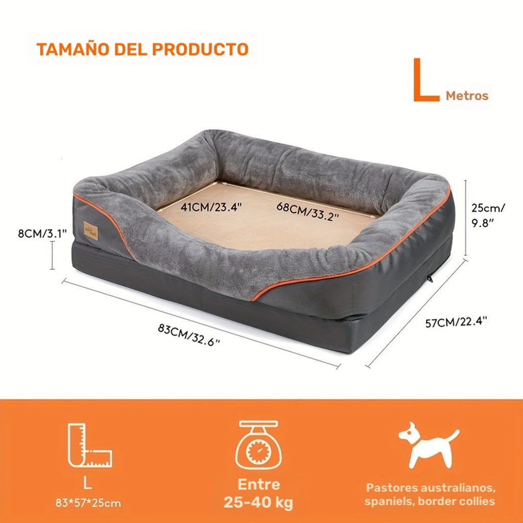 Cama para perros | Cama para perros de espuma viscoelástica L/XL/XXL/XXXL, sofá ortopédico y para mascotas, cojín con respaldo lavable con
