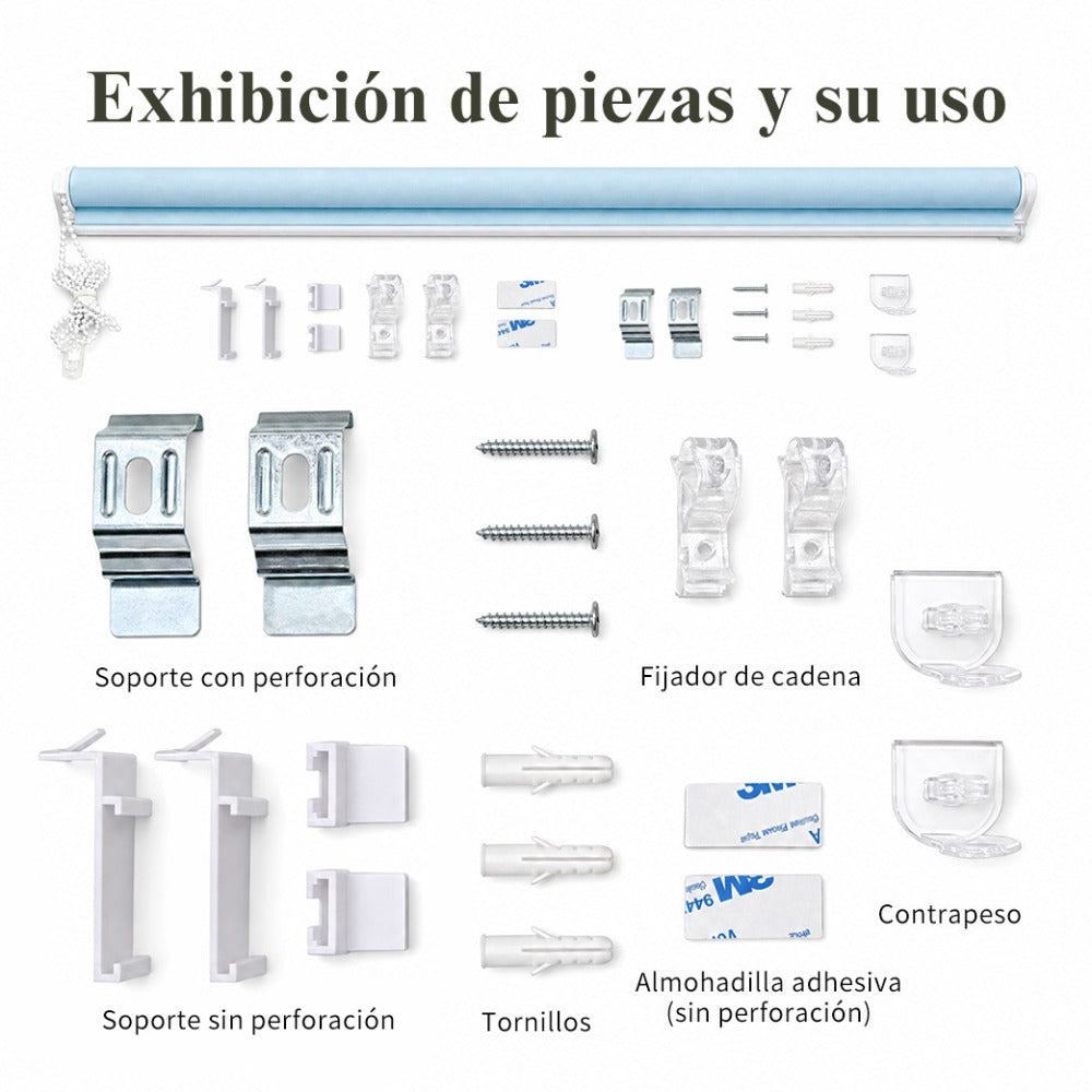 Estor enrollable de día y noche de doble capa, sin taladro, fácil instalación, resistente y duradero
