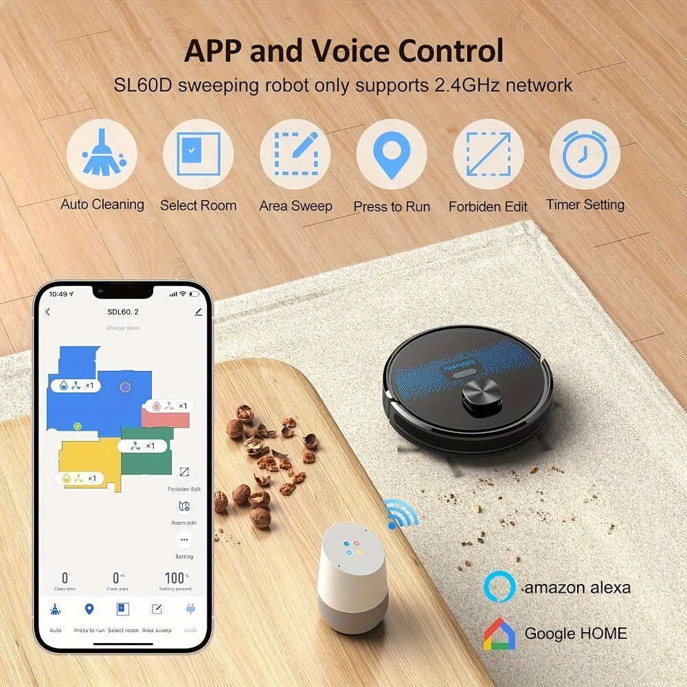 Lubluelu SL60D Robot aspirador y fregona: 5000 Pa de succión, navegación precisa, 5 mapas de piso, 10 zonas de exclusión, recarga automática, limpieza inteligente, control por aplicación inteligente para alfombras, pelo de mascotas, pisos duros