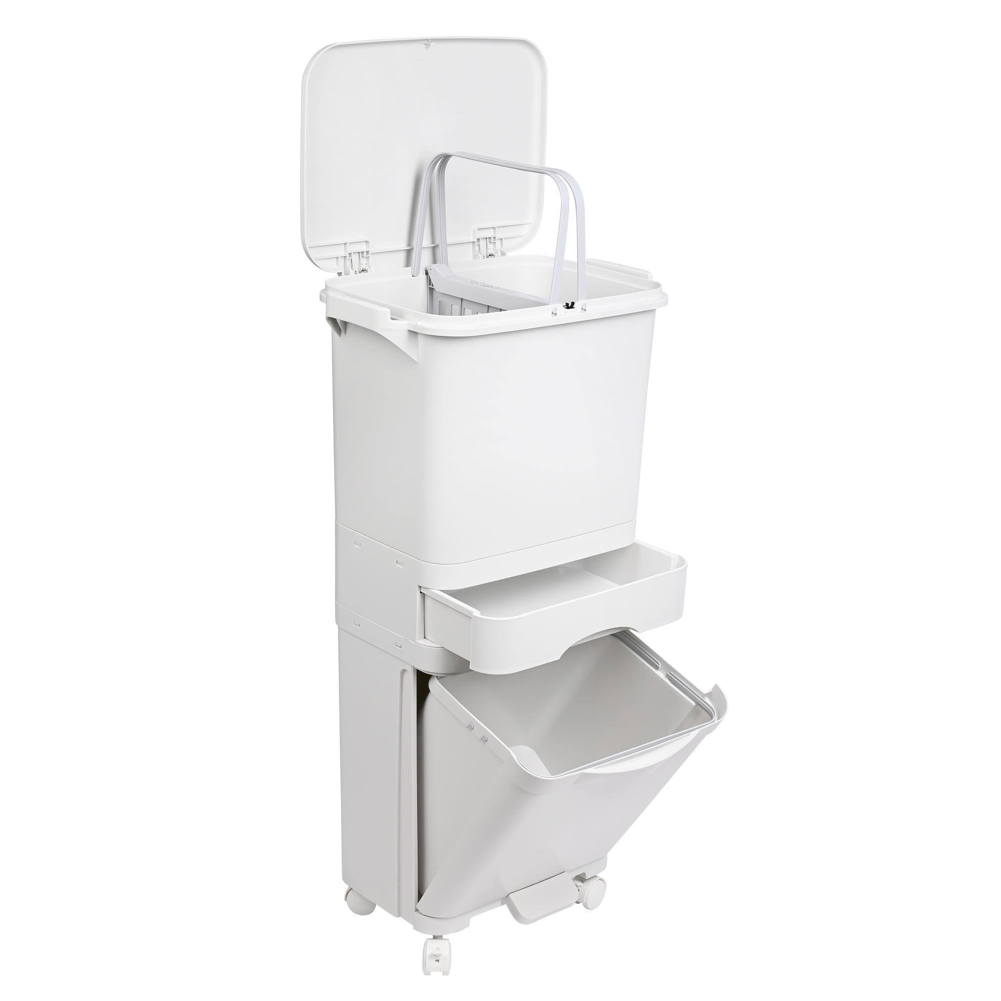 Papelera de reciclaje de clasificación selectiva con pedal. ruedas y asa de doble 38/42L