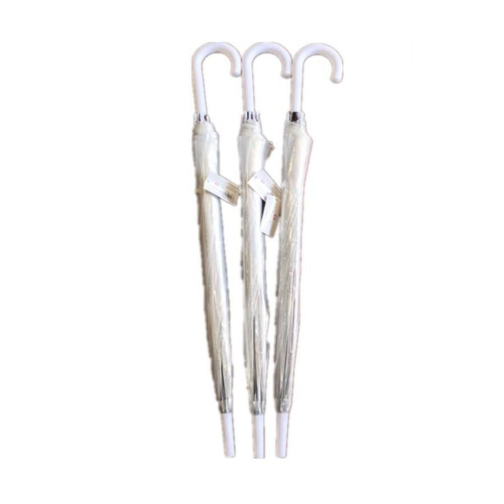 Paraguas de mango largo, mango blanco, agrandado y engrosado, resistente y duradero, con múltiples varillas y difícil de volcar, paraguas transparente, 83 cm, 1 pieza