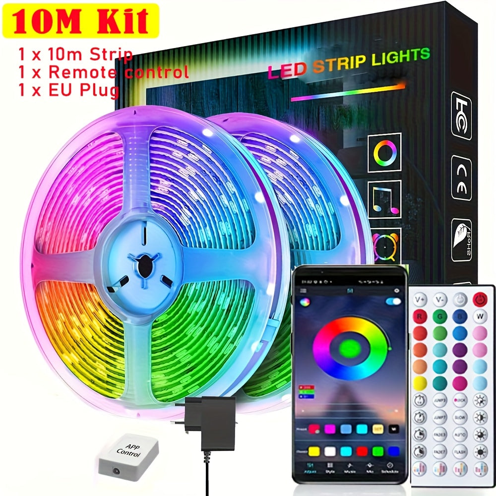 Tiras de luces LED de 10m-30m para dormitorio, luces inteligentes RGB que cambian de color con control remoto, color y brillo ajustables, modo parpadeante, perfectas para sala de juegos, fiestas, camping, decoraciones de árbol de Navidad en habitación