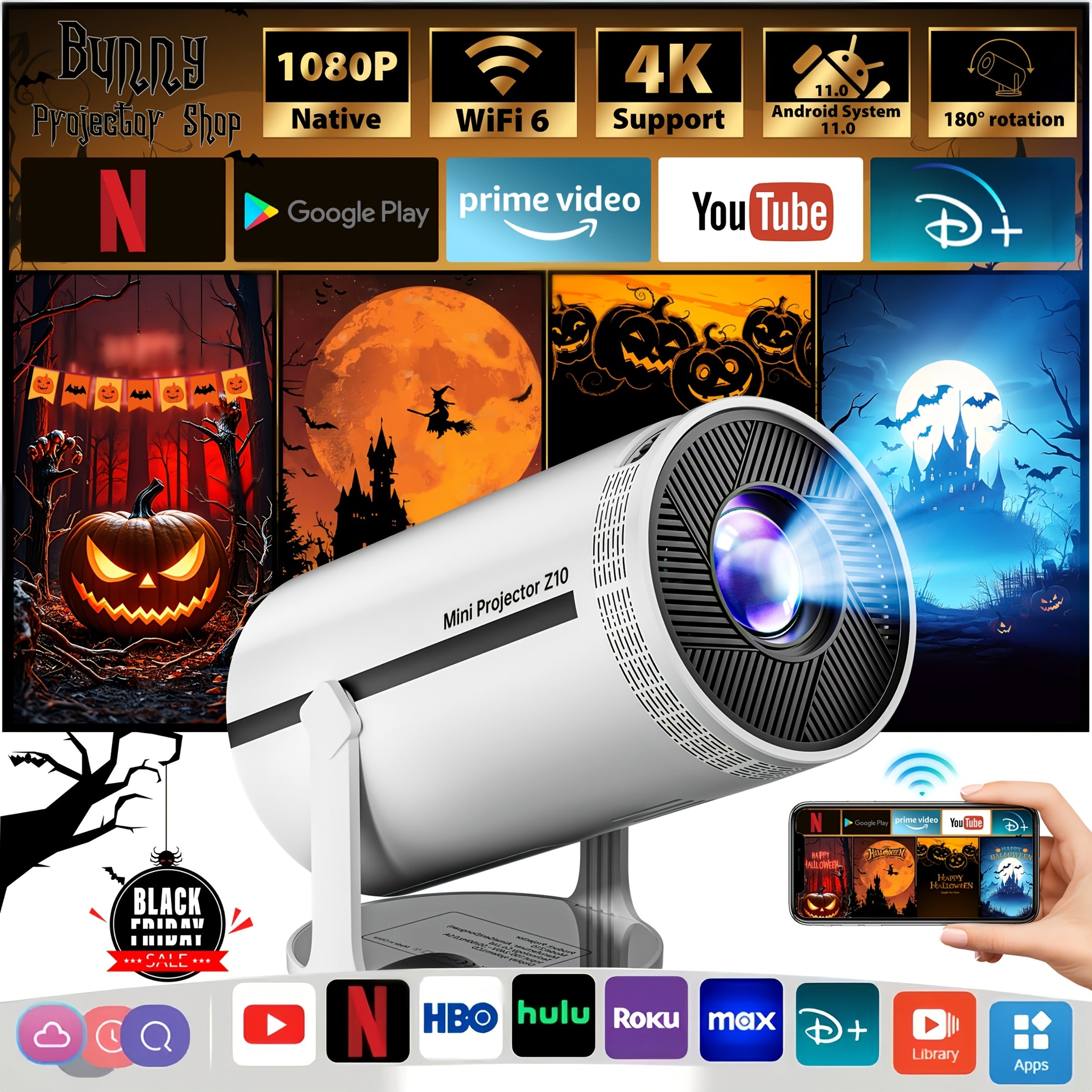 Proyector | Proyector Mini de Cine en Casa 2026, Sistema Android 11.0, Proyector 4K con WIFI 6 y BT 5.2, Decodificación 4K, Resolución Nativa