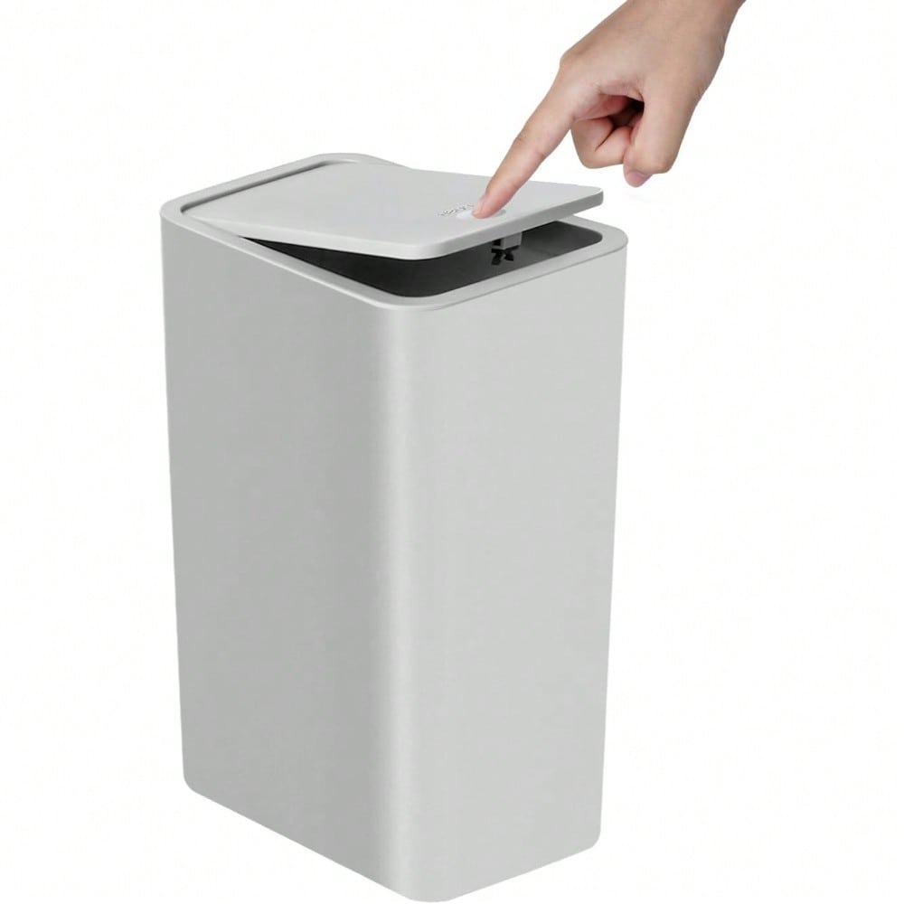 Bote de basura para baño con tapa, 10L / 15L de Capacidad - pequeño cubo de basura con tapa desplegable, Cubo Basura para Oficina, Habitacion, Cocina - Negro/Blanco/Gris