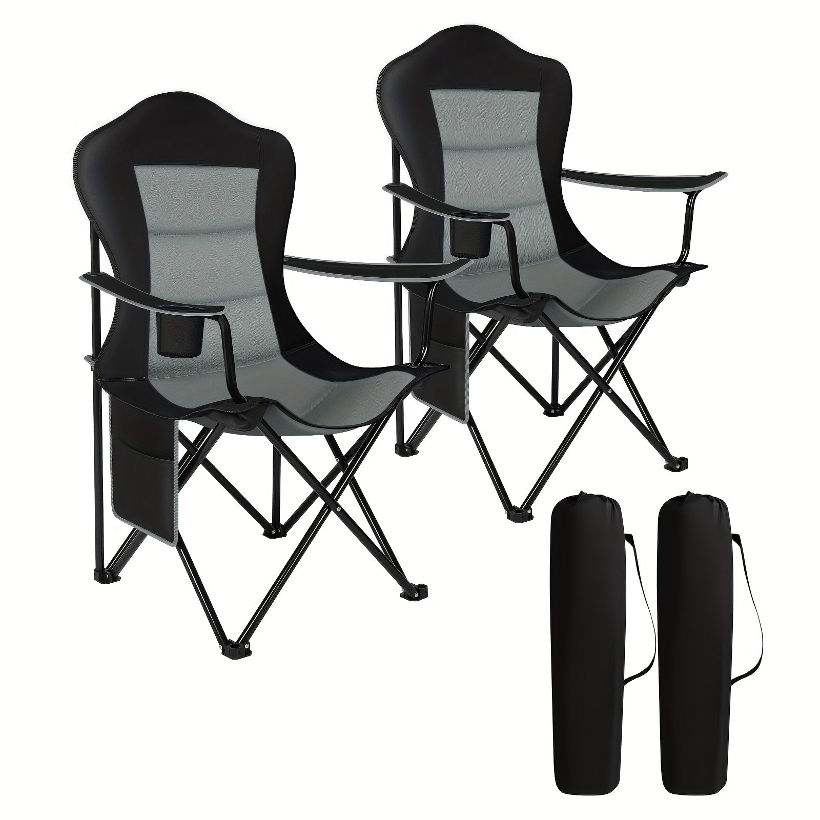 Silla plegable de exterior de 1/2 piezas, muebles de exterior para acampar y senderismo, suministros de ocio al aire libre, silla de pesca y camping reforzada y ligera (opcional para una o dos personas), portavasos doble con espacio de almacenamiento + bo