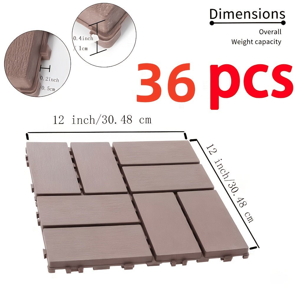 Paquete de 27/44 baldosas de plástico entrelazadas para terraza, adecuadas para piscina, balcón, patio trasero, porche, pavimentos impermeables para patio exterior con sistema de enclavamiento, instalación a presión, baldosas para terraza de bajo mantenim