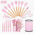 Juego de 19 piezas de accesorios para cuchillos de cocina con soporte de abanico - Artículos de cocina profesional y juego de cocina - Incluye rebanador de chef, cuchilla de carnicero y cortadores de pan - Electrodomésticos y accesorios de cocina elegante
