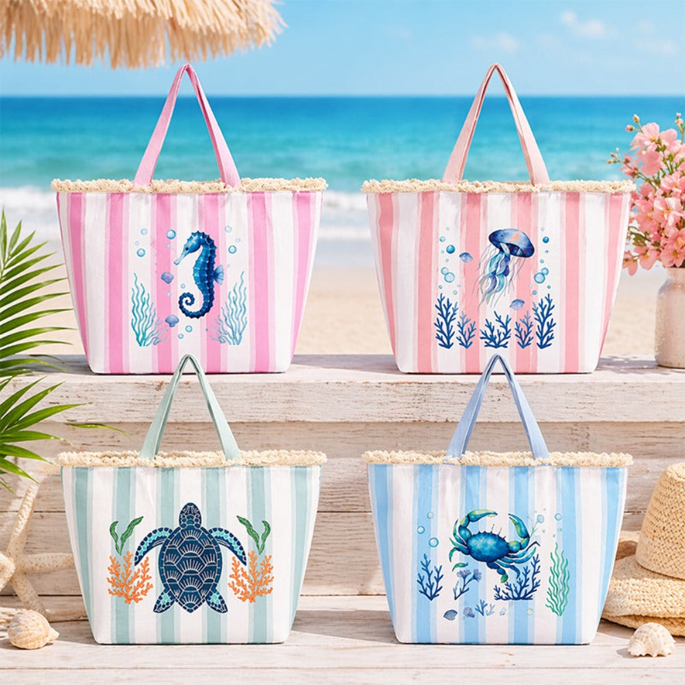 Bolso Tote de playa con estampado de animales marinos, bolso de gran capacidad para mujer, bolso bandolera, ideal para playa, piscina, viajes y uso diario