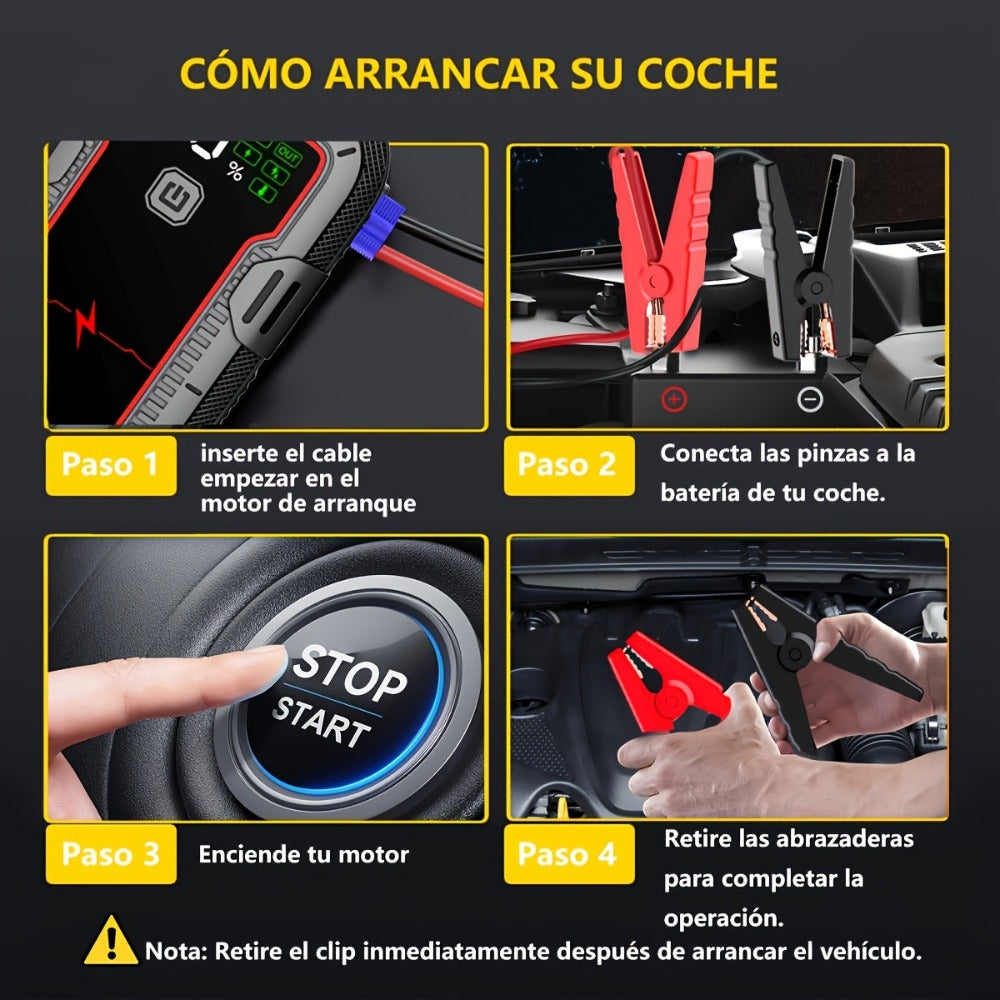 Arrancador de coche de 12V, arrancador de coche portátil, 9500A de pico, potenciador de batería de coche, banco de energía cargador de teléfono móvil, luz LED, pantalla digital LCD (apto para todos los motores de gasolina o diésel de 10.0L)
